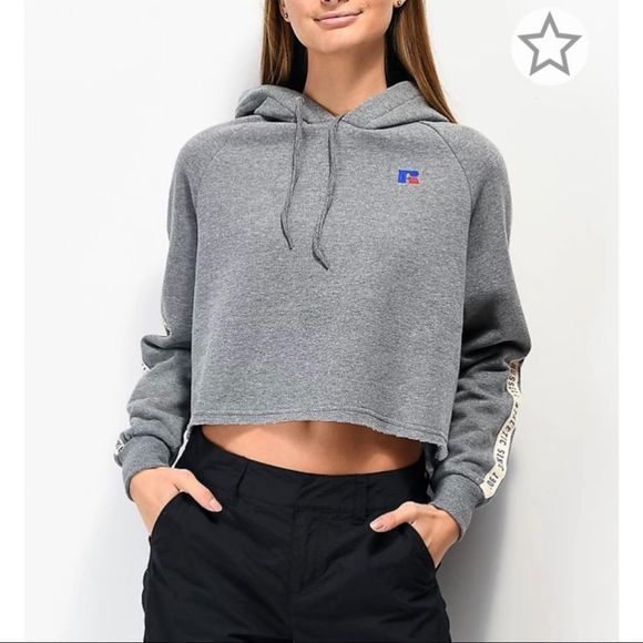Russell Athletic Claire Heather Grey Crop Hoodie - Picture 1 of 5